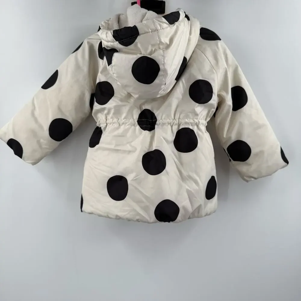 CARTER'S Coat Size 2T Toddler Girl Big Polka Dot Puff Fleece Black Cream Winter